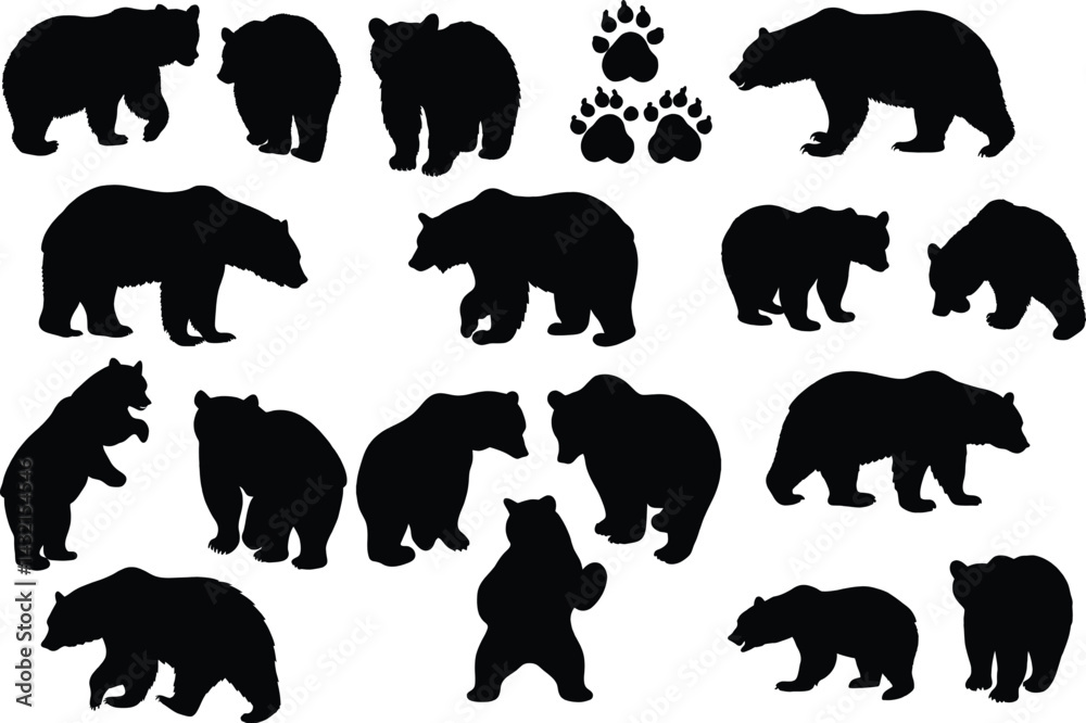 Naklejka premium Set of bear silhouette vector illustration, bear in various pose