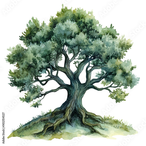 watercolor of Mystical Tree Symbol Of A Lost Culture, vector, isolated on a white background.