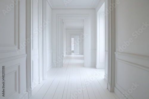 White, spacious hallway, minimalist, elegant