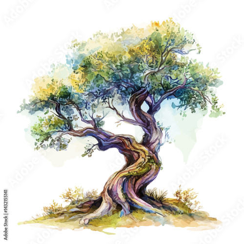 watercolor of Mystical Tree Symbol Of A Lost Culture, vector, isolated on a white background.
