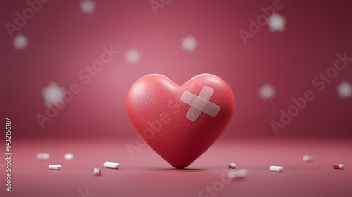 Heart with Bandage on Soft Pink Background  