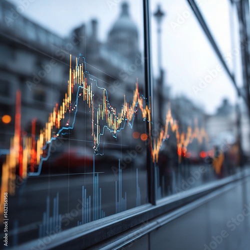 Double Exposure of Stock Market Graph on Empty Exterior Display