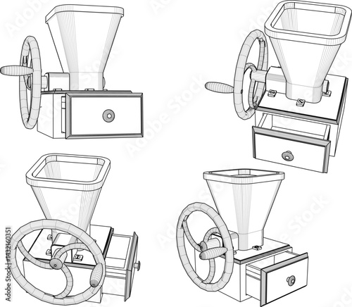 Vector sketch illustration of ice shaving machine design for making ice cream