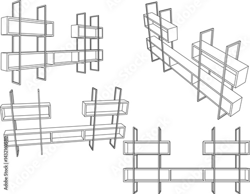vector sketch illustration design wardrobe shelf furniture tv cabinet modern industrial for home interior living room