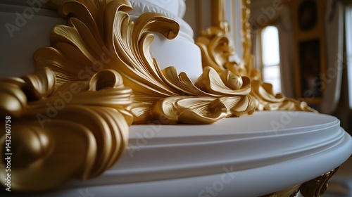 Elegant Gold Ornate Detail on White Surface, Luxury Design Element