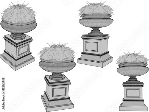 vector sketch illustration of flower pot design for city garden decoration  