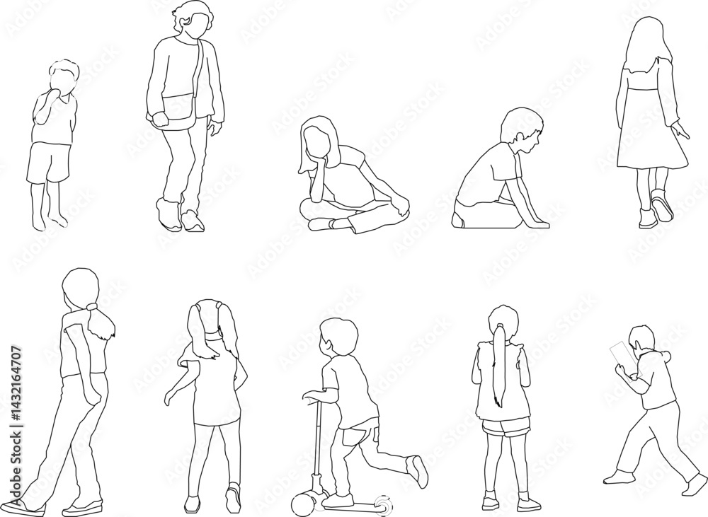 vector sketch illustration silhouette design image of a child playing   