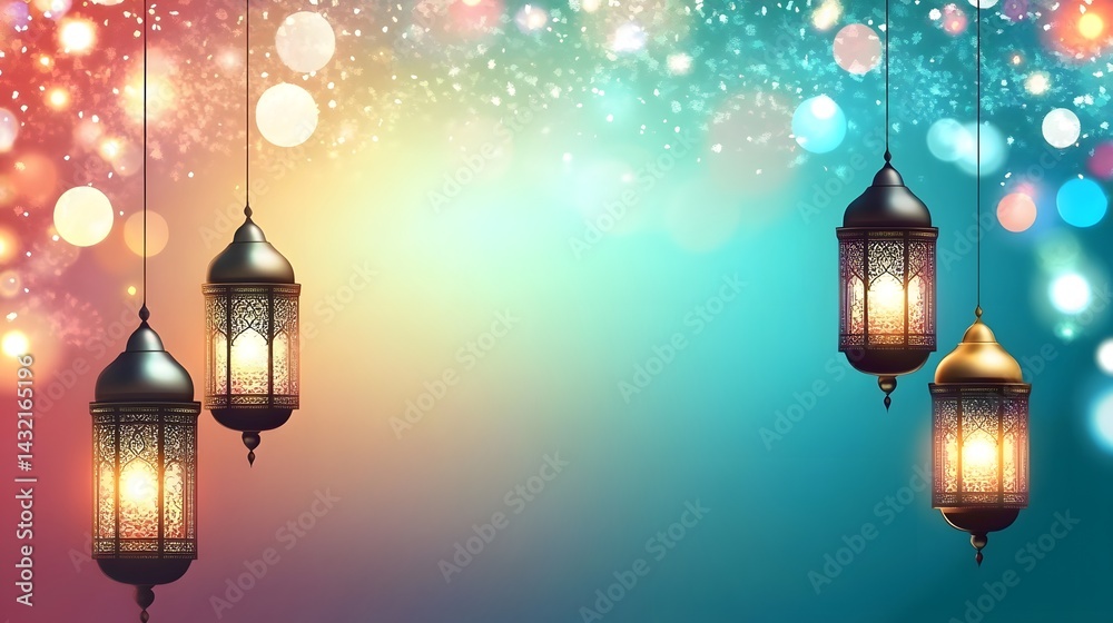 Glowing Ramadan Lanterns Festive Background Glowing Ramadan Lanterns Festive Background