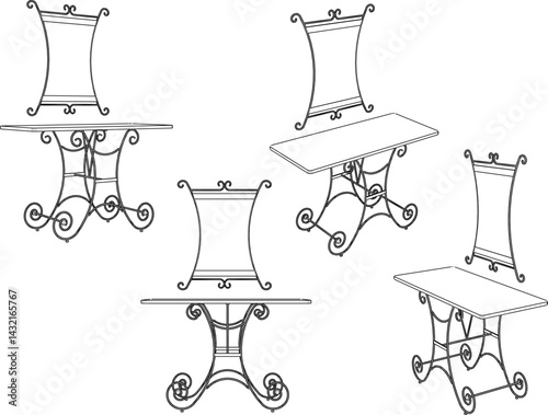 vector sketch illustration of old classic vintage ethnic dressing table furniture design with decorative mirror for dressing up