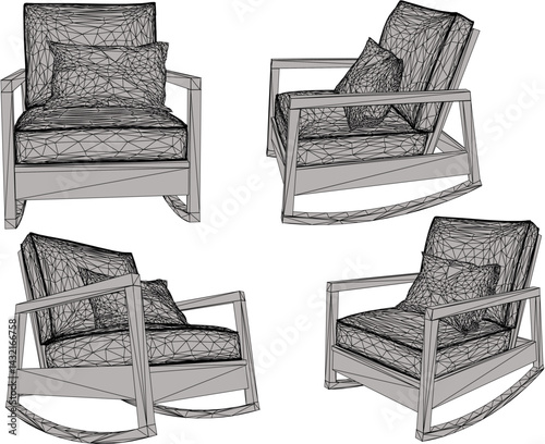vector sketch illustration of wooden rocking sofa chair design with modern abstract ethnic traditional design