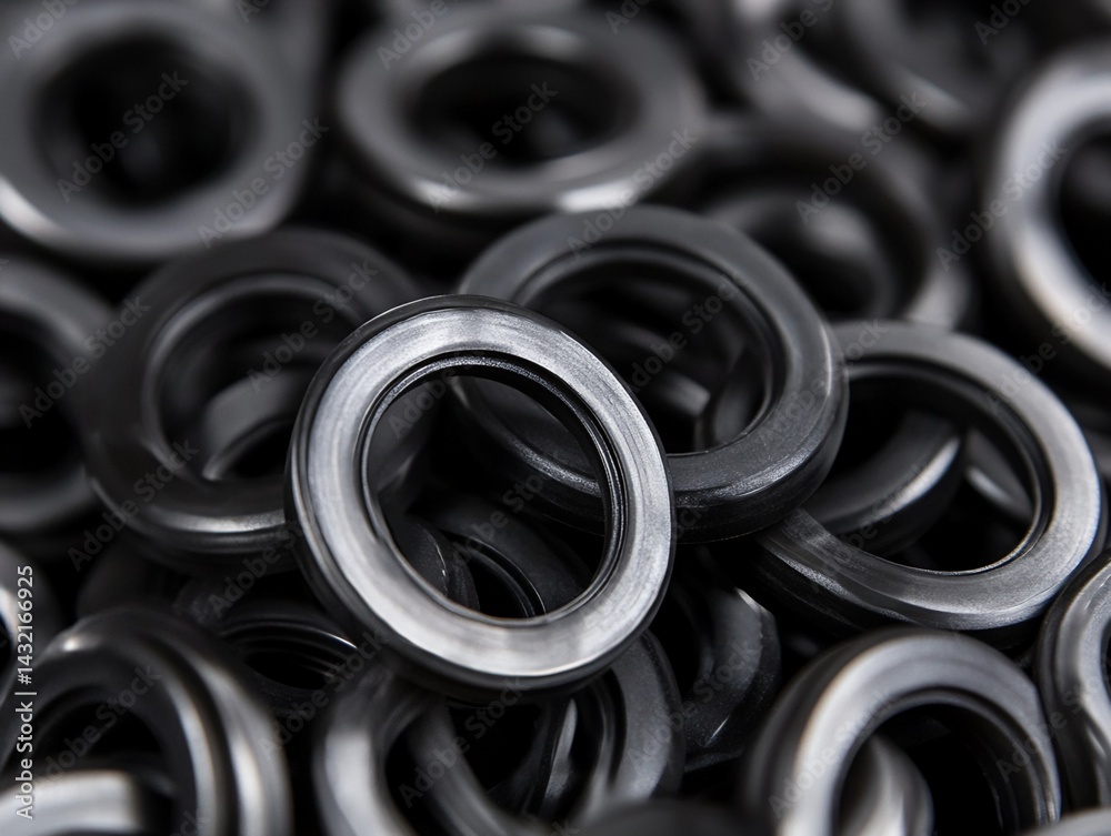 Pile of Dark Gray Circular Mechanical Seals Pile of Dark Gray Circular Mechanical Seals