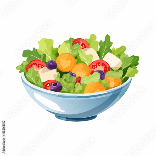 A watercolor illustration of a salad, isolated on a white background. Salad vector.