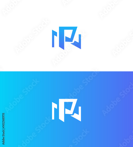 Modern Abstract Blue Gradient Letter Logo Design PN or  NP, Branding Identity