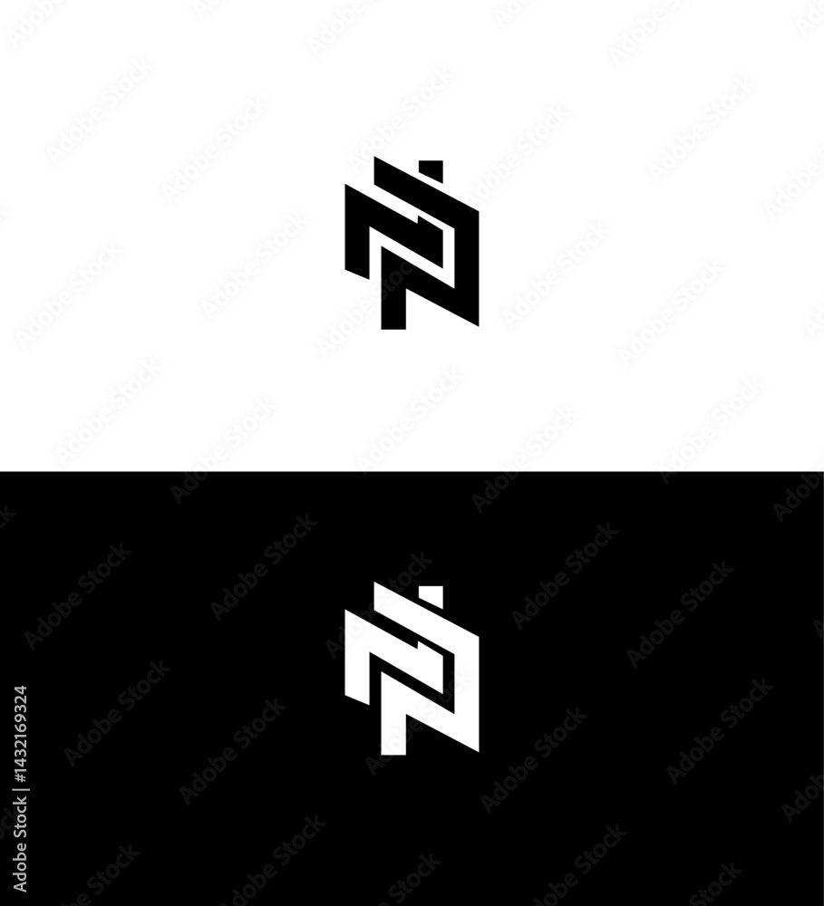 Obraz premium Abstract Monogram Logo Design Black, White, Interlocking NP
