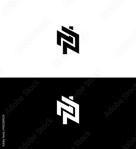 Abstract Monogram Logo Design Black, White, Interlocking NP