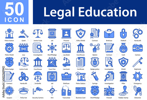 Legal Education Icon Collection and Symple Concept mixed blue color	