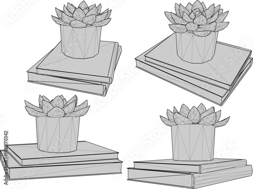 vector sketch illustration silhouette design of ornamental plants in pots for decoration on the table for interior room