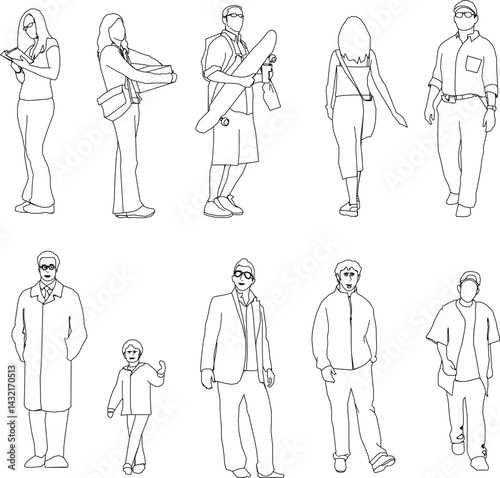 vector sketch illustration silhouette design of various human activities with their work as a complement to the image  