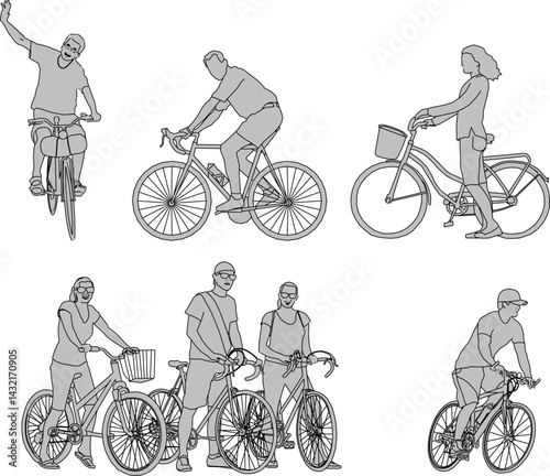 vector sketch illustration silhouette design image ornament decoration human with various activities exercising riding a bicycle