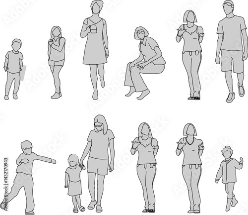 vector sketch illustration silhouette design image ornament decoration human with various activities in a relaxing pose