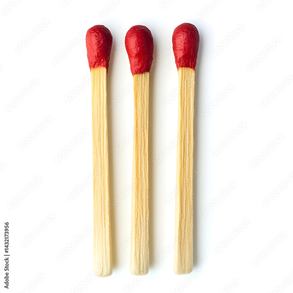 Three new matches with bright red tips stand in a row. This stock photo can be used to illustrate keywords like Three new matches with bright red tips stand in a row. This stock photo can be used to illustrate keywords like