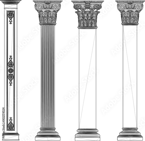 vector sketch illustration silhouette design pillar column building classic vintage ethnic roman greek  