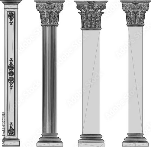 vector sketch illustration silhouette design pillar column building classic vintage ethnic roman greek 