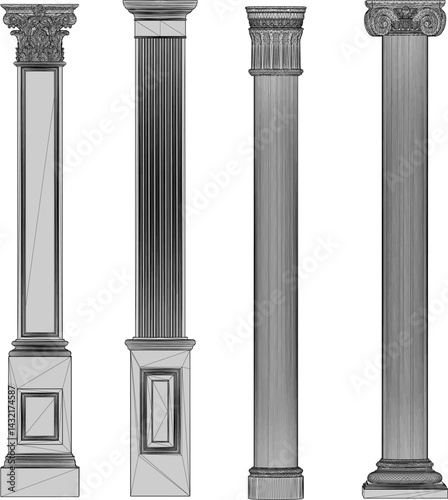 vector sketch illustration silhouette design pillar column building classic vintage ethnic roman greek 