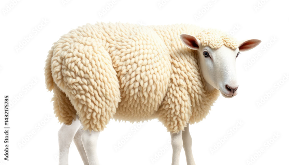 Fototapeta premium Fluffy White Sheep with Thick Wool on Transparent Background