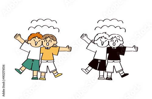仲良しな子供たちのイラストセット