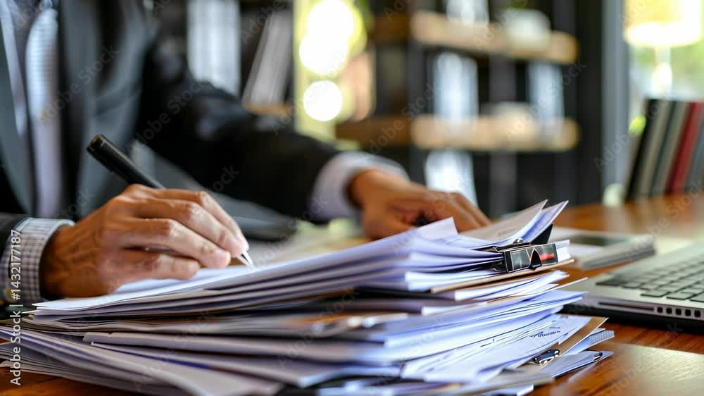 Businessman reviewing documents at his desk Businessman reviewing documents at his desk
