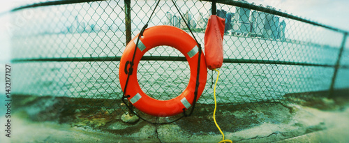 Lifesaver ring on the waterfront on Staten Island, New York City, New York, USA