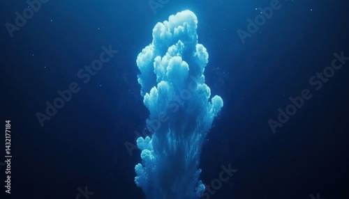 Abstract light blue cloud rising in dark water