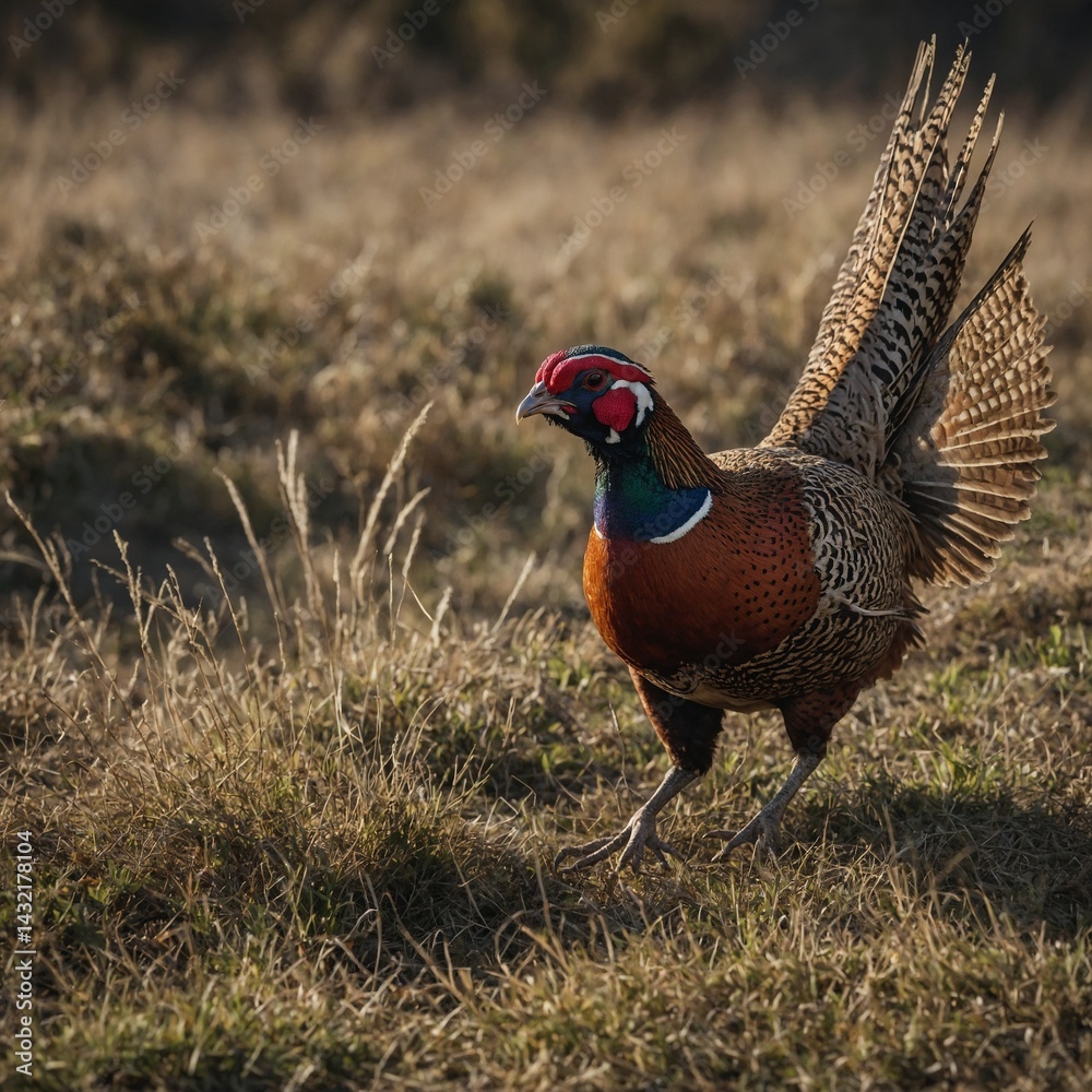Fototapeta premium Photograph a pheasant in motion as it runs or flies.