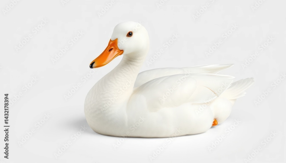 White Domestic Duck on a Light Gray Background White Domestic Duck on a Light Gray Background