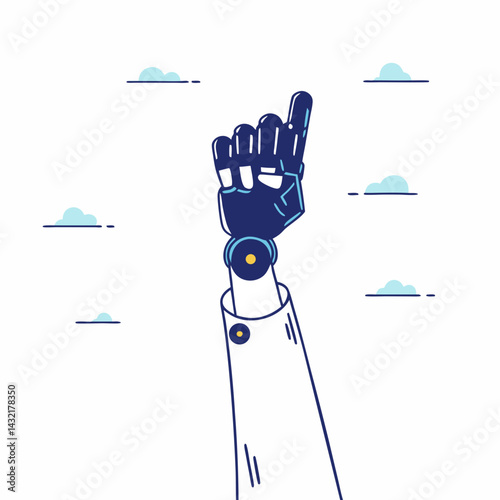 Vector illustration of a robotic hand pointing upwards, modern technology concept
