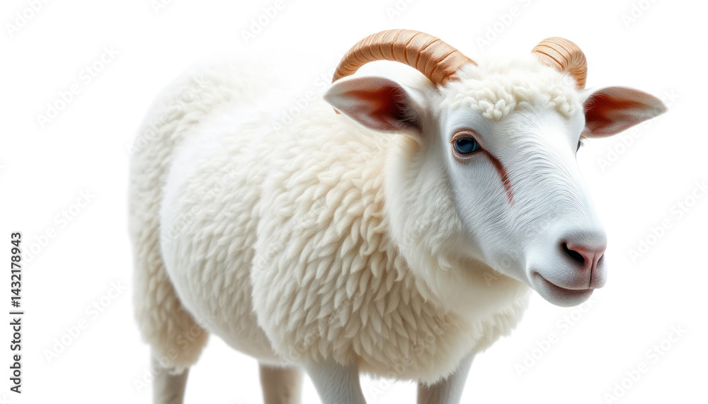 Fototapeta premium White Sheep with Short Horns on Transparent Background