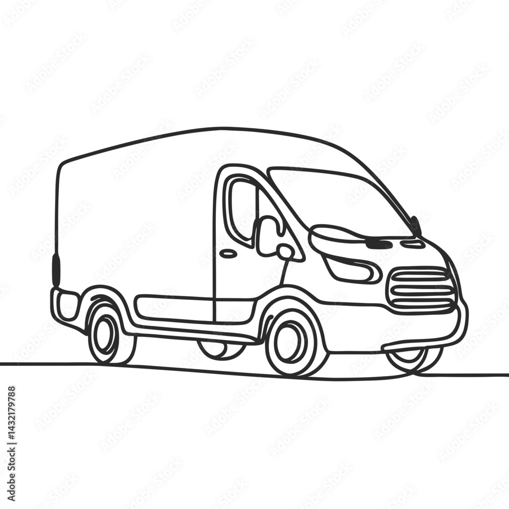 Delivery van sketched in continuous line – clean illustration for logistics branding, courier company marketing, or shipping web icons Delivery van sketched in continuous line – clean illustration for logistics branding, courier company marketing, or shipping web icons