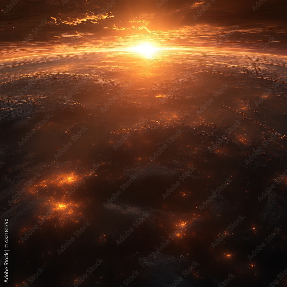 Fototapeta premium Earth at Sunrise, City Lights