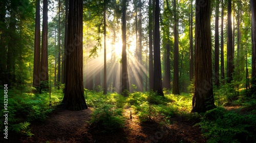 Wallpaper Mural Sunlit redwood forest scene nature photography outdoor scenic view Torontodigital.ca