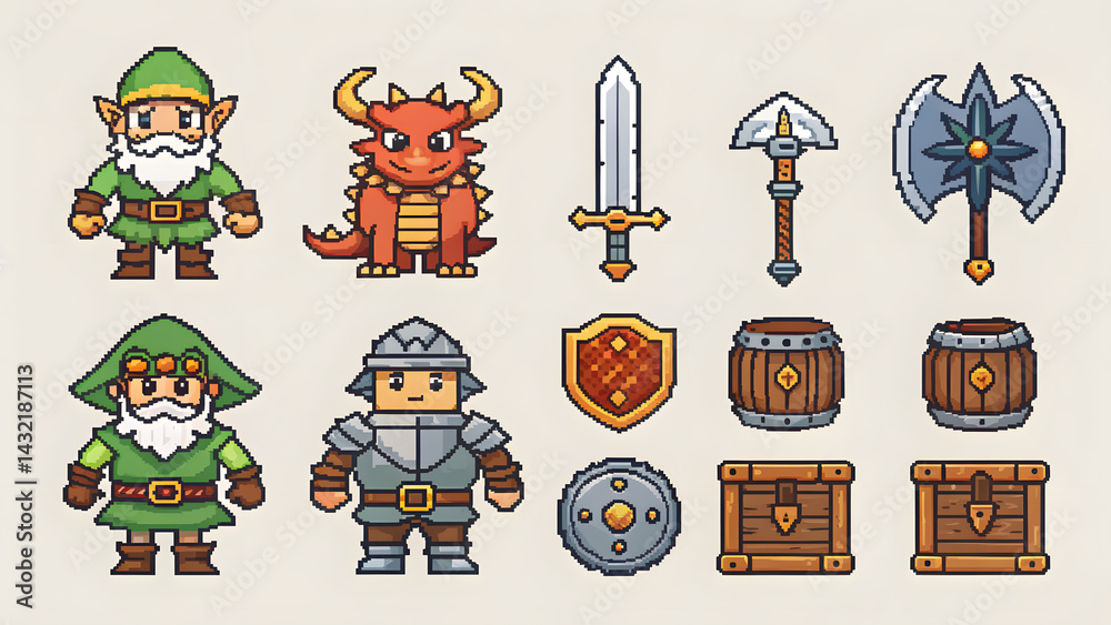 Fototapeta premium Fantasy pixel art roguelike asset pack