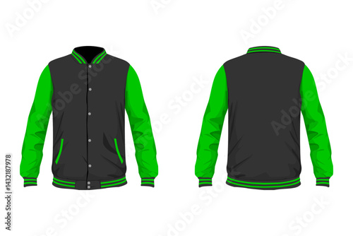Varsity jacket design, black and green color.
