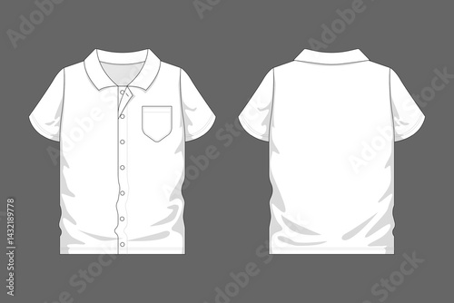 White uniform blank flat mockup template. for school and work used. front and back view.