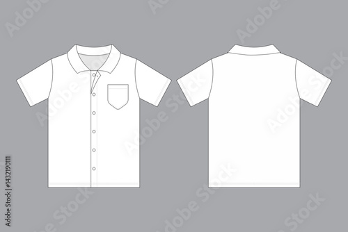 White uniform blank flat mockup template. for school and work used. front and back view.