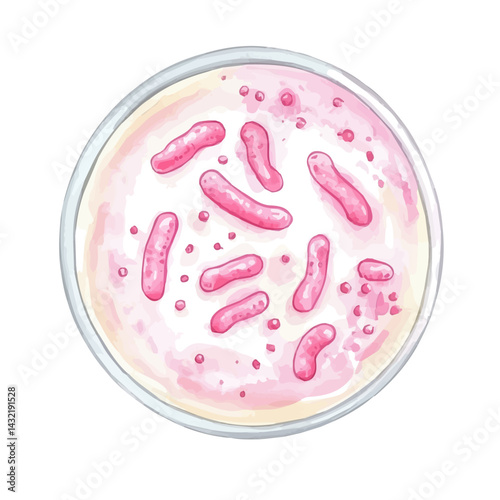 Lactobacillus Cluster In Yogurt, watercolor vector, isolated on a white background.