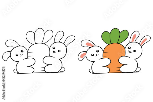 Cute rabbit coloring pages for kids and adults