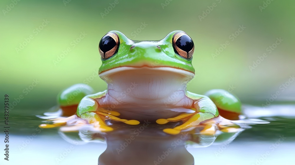 Green Frog, Calmly, Water, Natural Background Green Frog, Calmly, Water, Natural Background