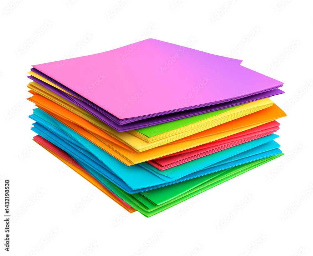 Colorful stack of vibrant sheets of paper isolated on transparent background Colorful stack of vibrant sheets of paper isolated on transparent background