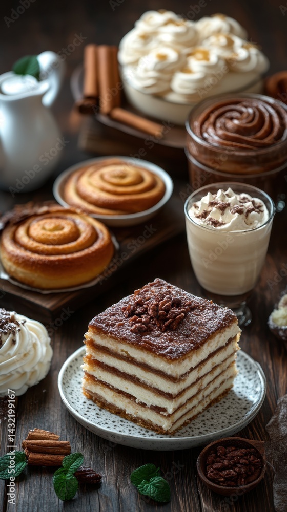 Many different desserts on a table with a cup of coffee Many different desserts on a table with a cup of coffee