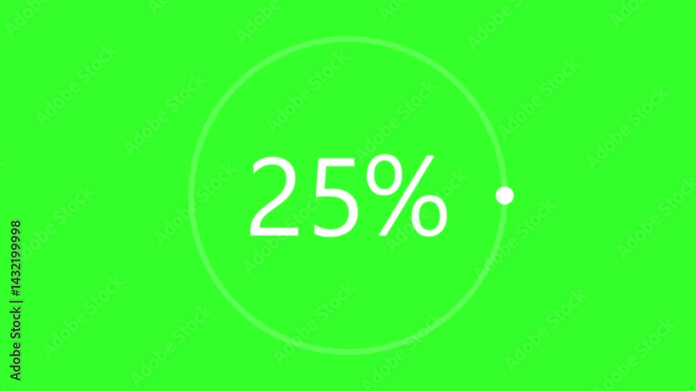 Circle countdown timer green screen 4K. 100 % countdown